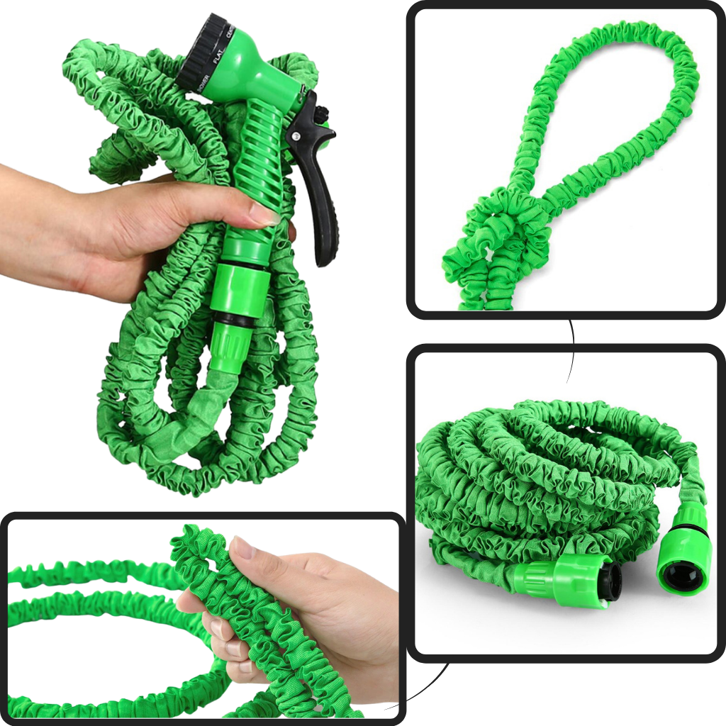 Expandable garden hose with sprayer