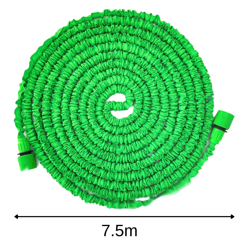 Expandable garden hose with sprayer