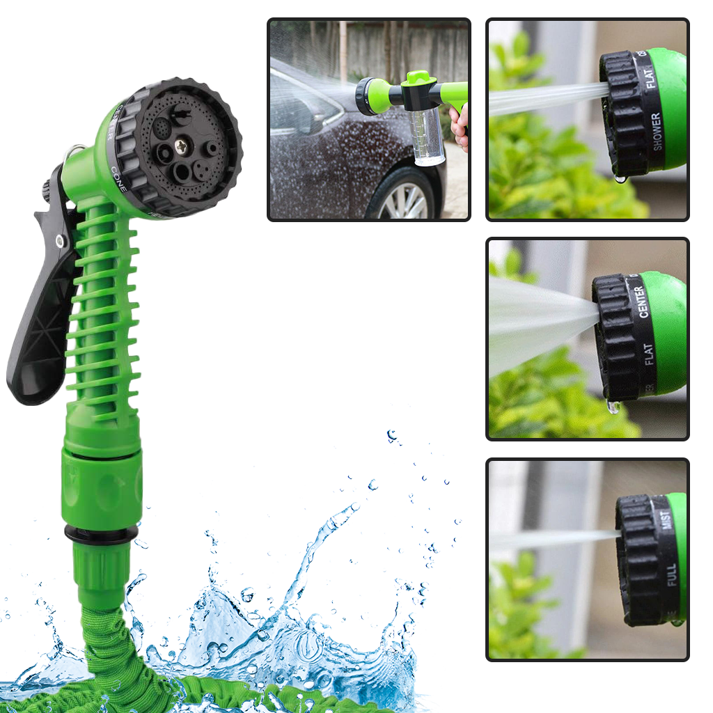 Expandable garden hose with sprayer