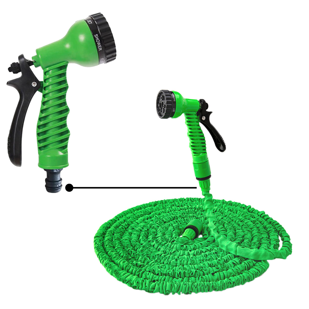 Expandable garden hose with sprayer