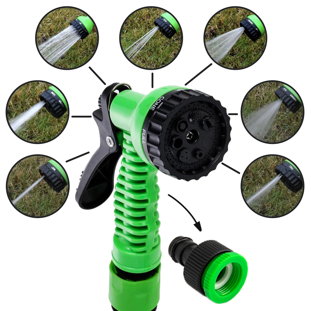 Expandable garden hose with sprayer