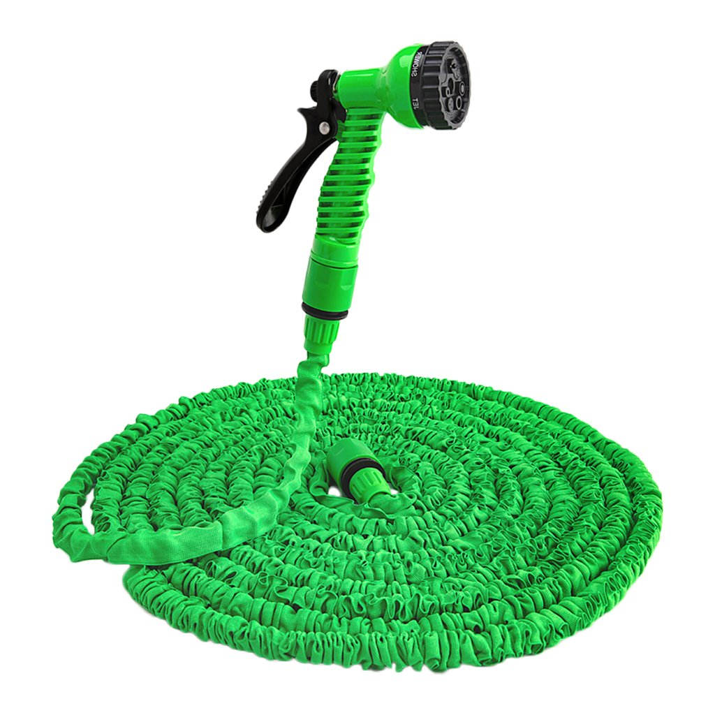 Expandable garden hose with sprayer