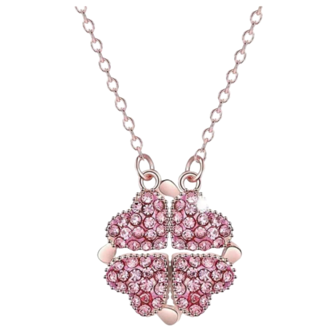 Collier réglable trèfle à 4 feuilles en forme de cœur - Ozerty