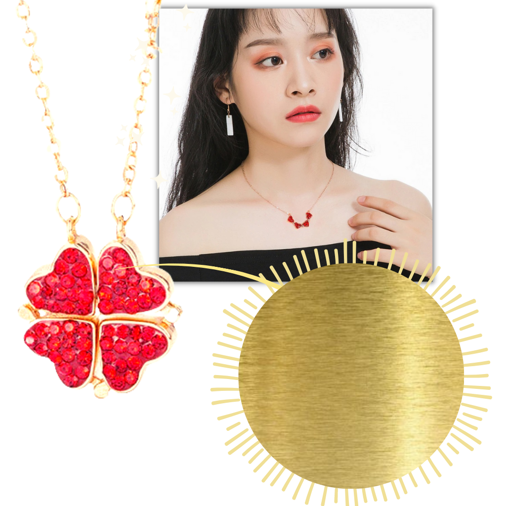 Collier réglable trèfle à 4 feuilles en forme de cœur - Ozerty