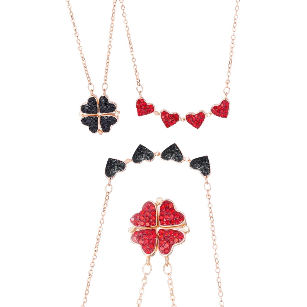 Collier réglable trèfle à 4 feuilles en forme de cœur - Ozerty