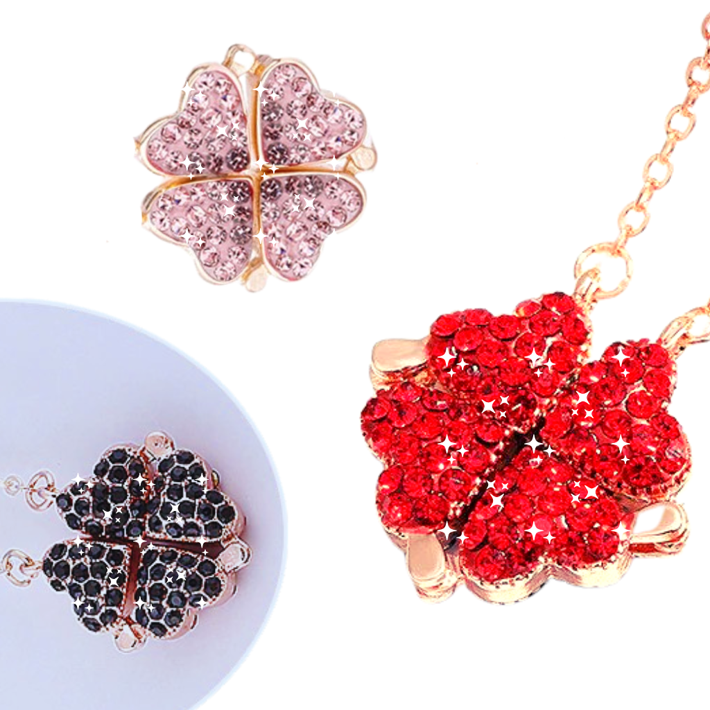 Collier réglable trèfle à 4 feuilles en forme de cœur - Ozerty