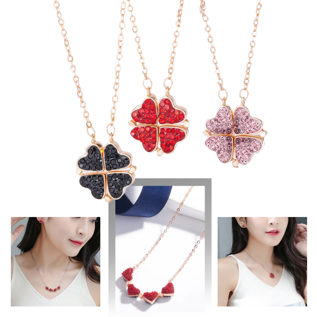 Collier réglable trèfle à 4 feuilles en forme de cœur