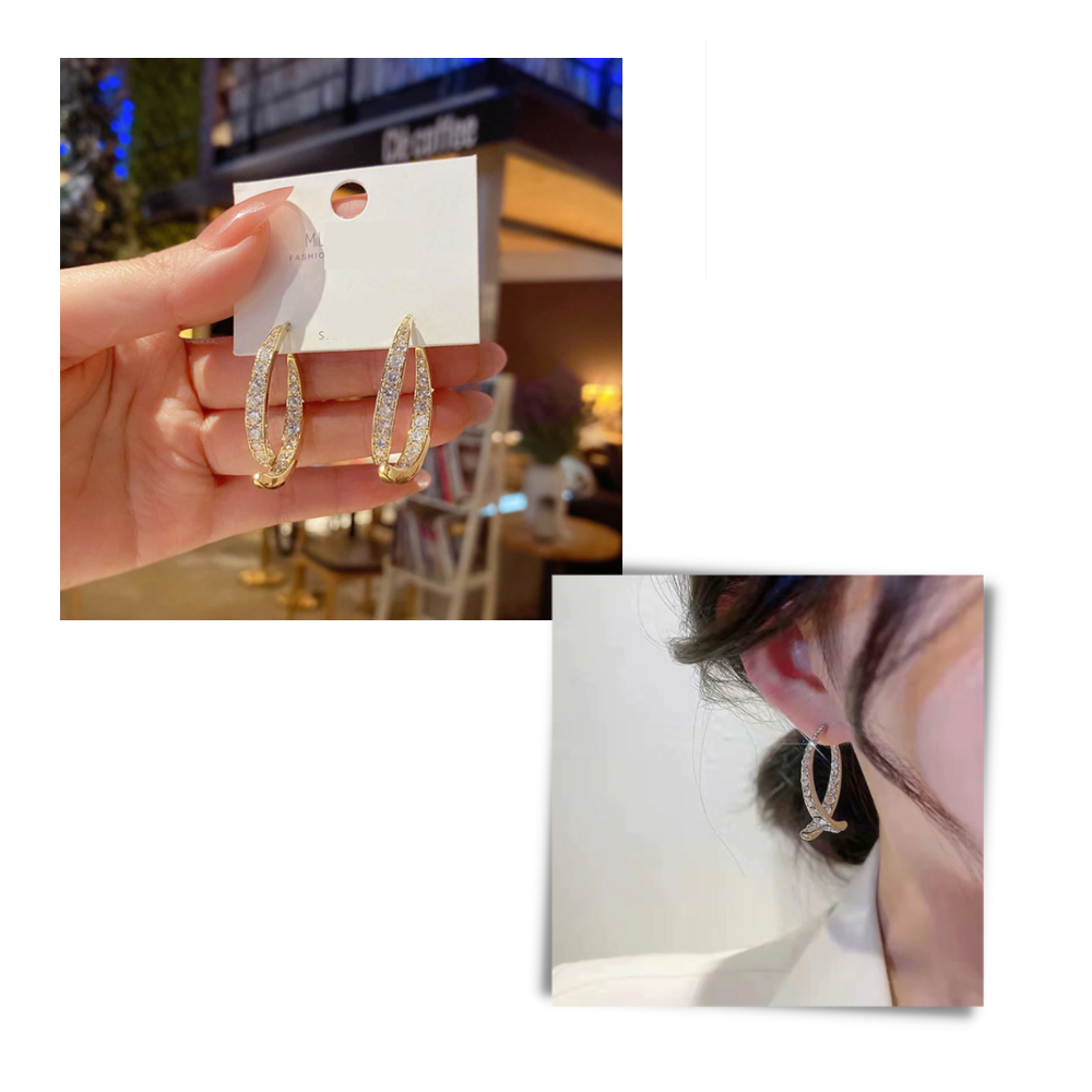 Boucles d'oreilles en argent/or en forme de courbe croisée  - Ozerty