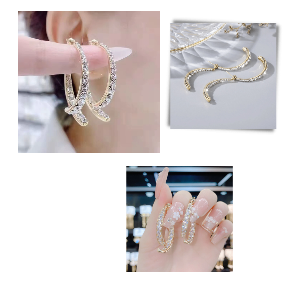 Boucles d'oreilles en argent/or en forme de courbe croisée  - Ozerty