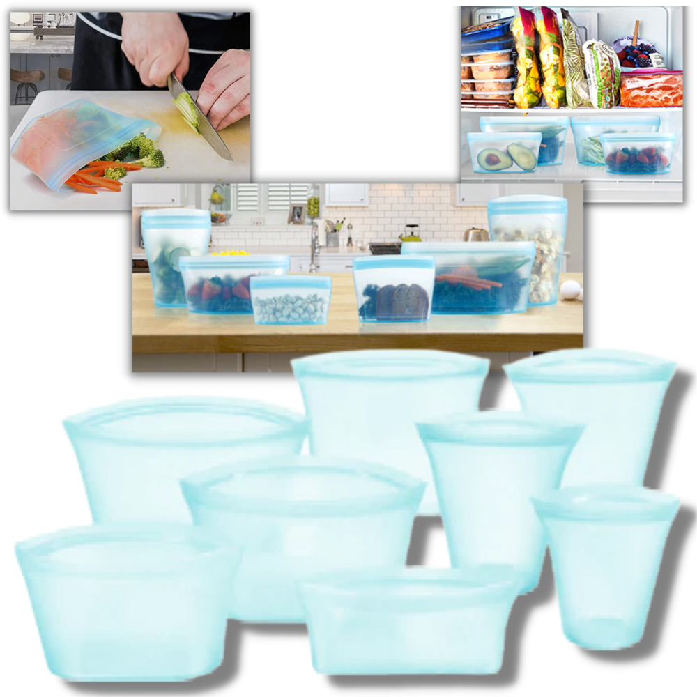 Lot de 8 sacs réutilisables en silicone pour aliments - Ozerty