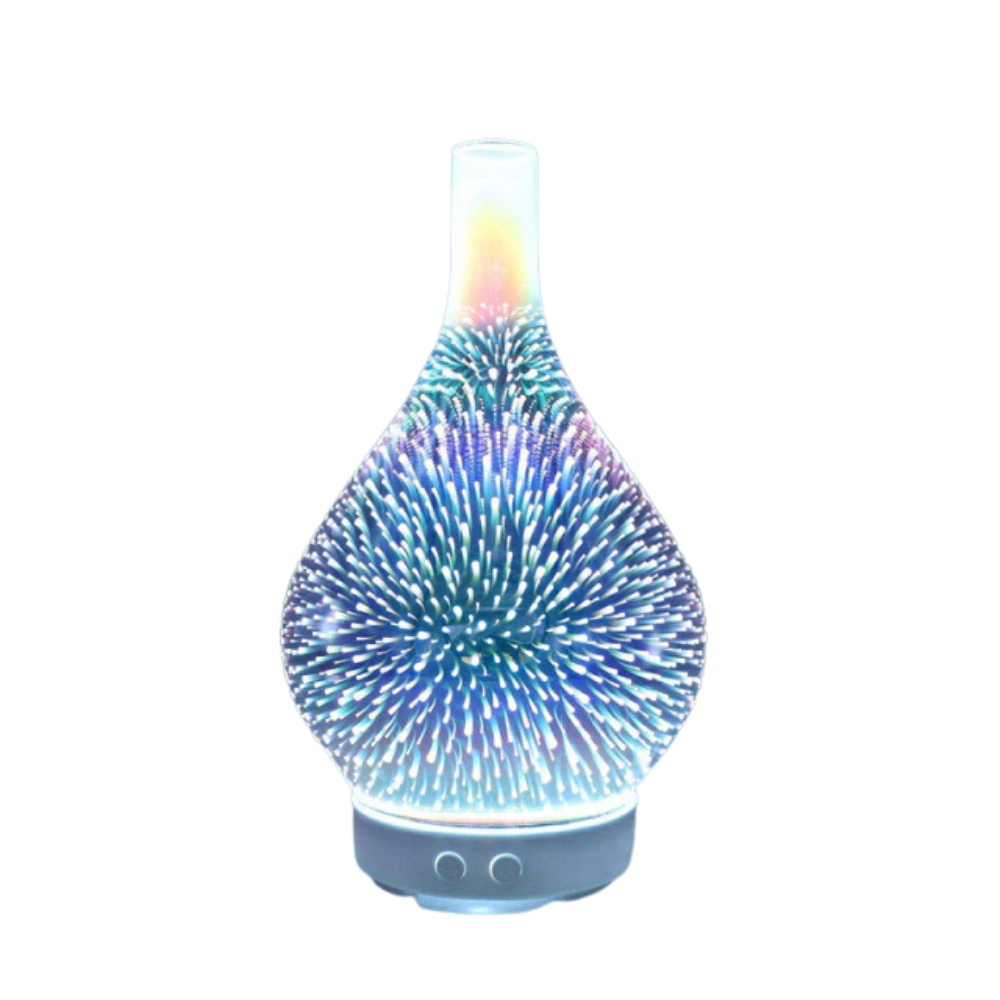 Vase-shaped essential oil diffuser with fireworks motif