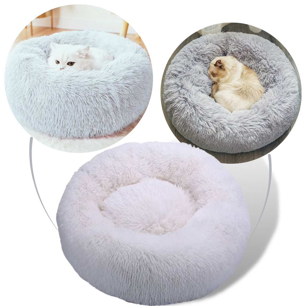 Lit en peluche en forme de donut pour animaux de compagnie - Ozerty