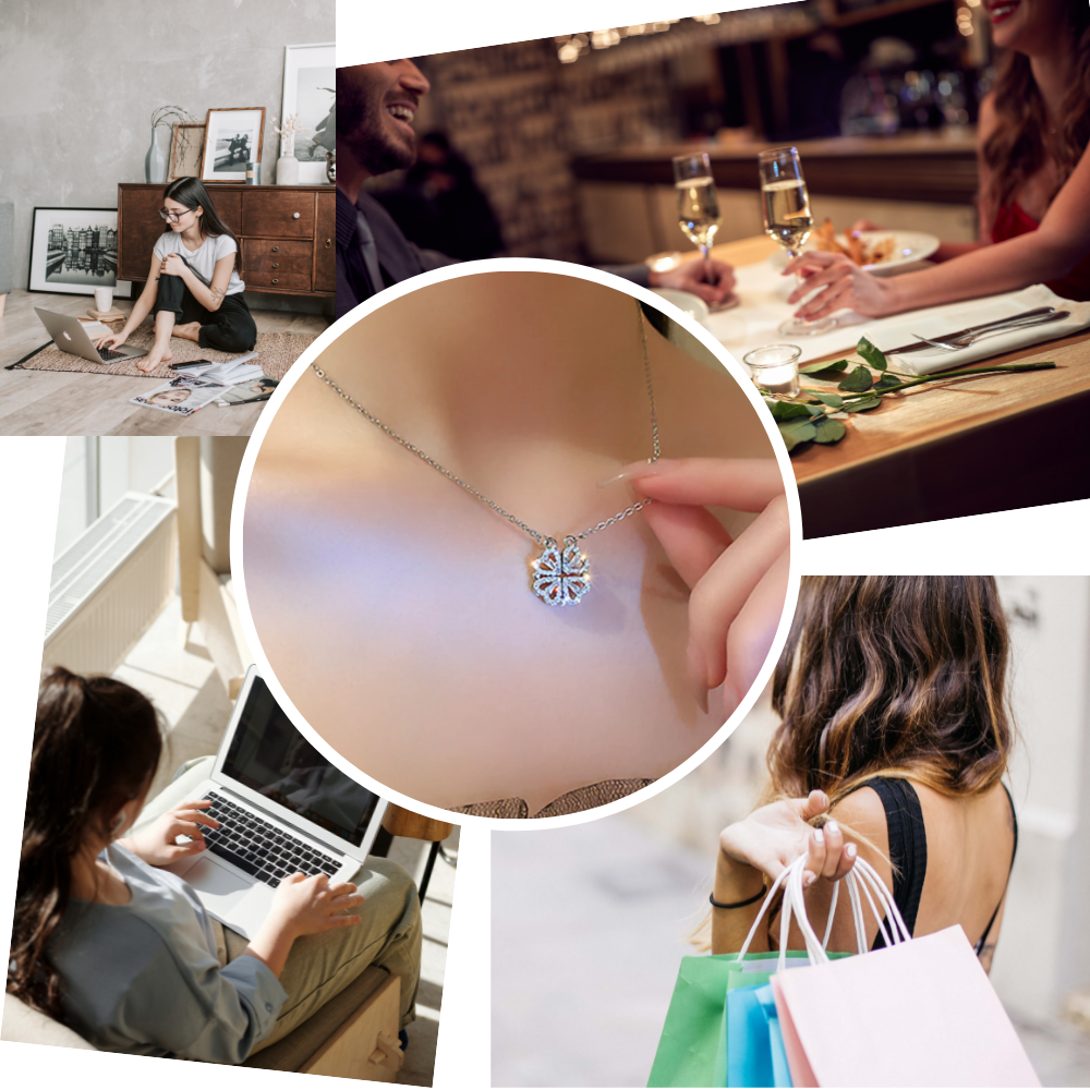 Collier en forme de cœur à quatre feuilles - Ozerty