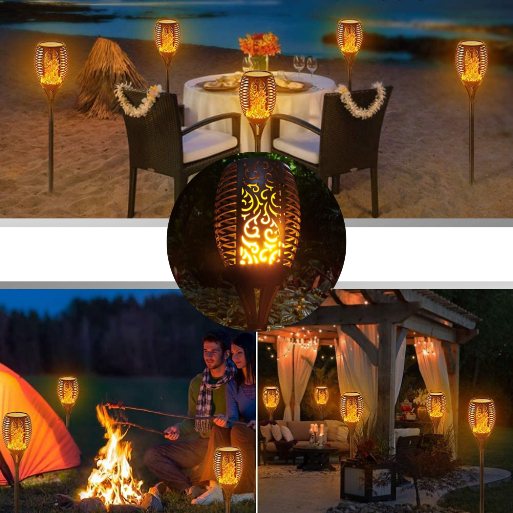 Lampe torche solaire à LED avec flamme - Ozerty