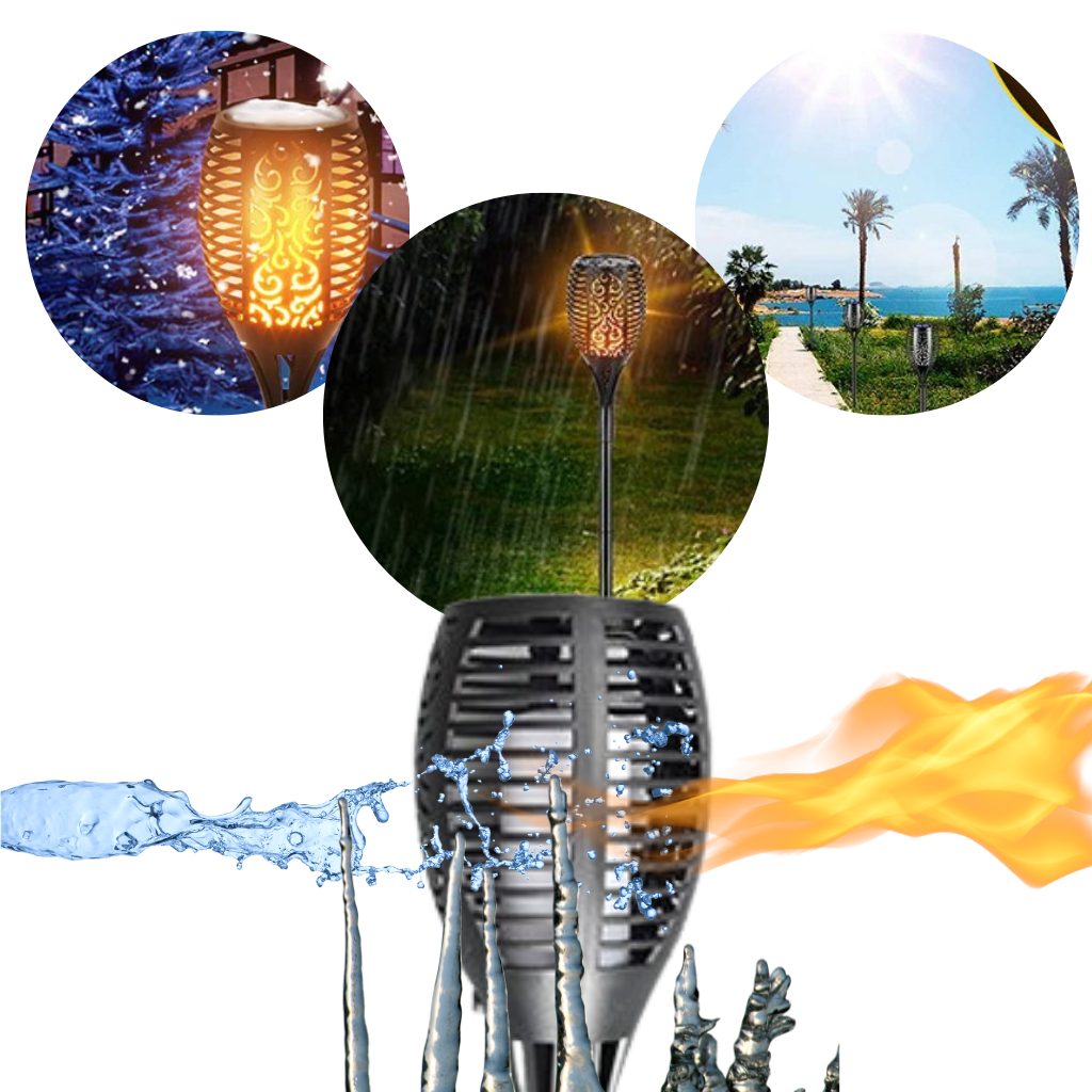 Lampe torche solaire à LED avec flamme - Ozerty