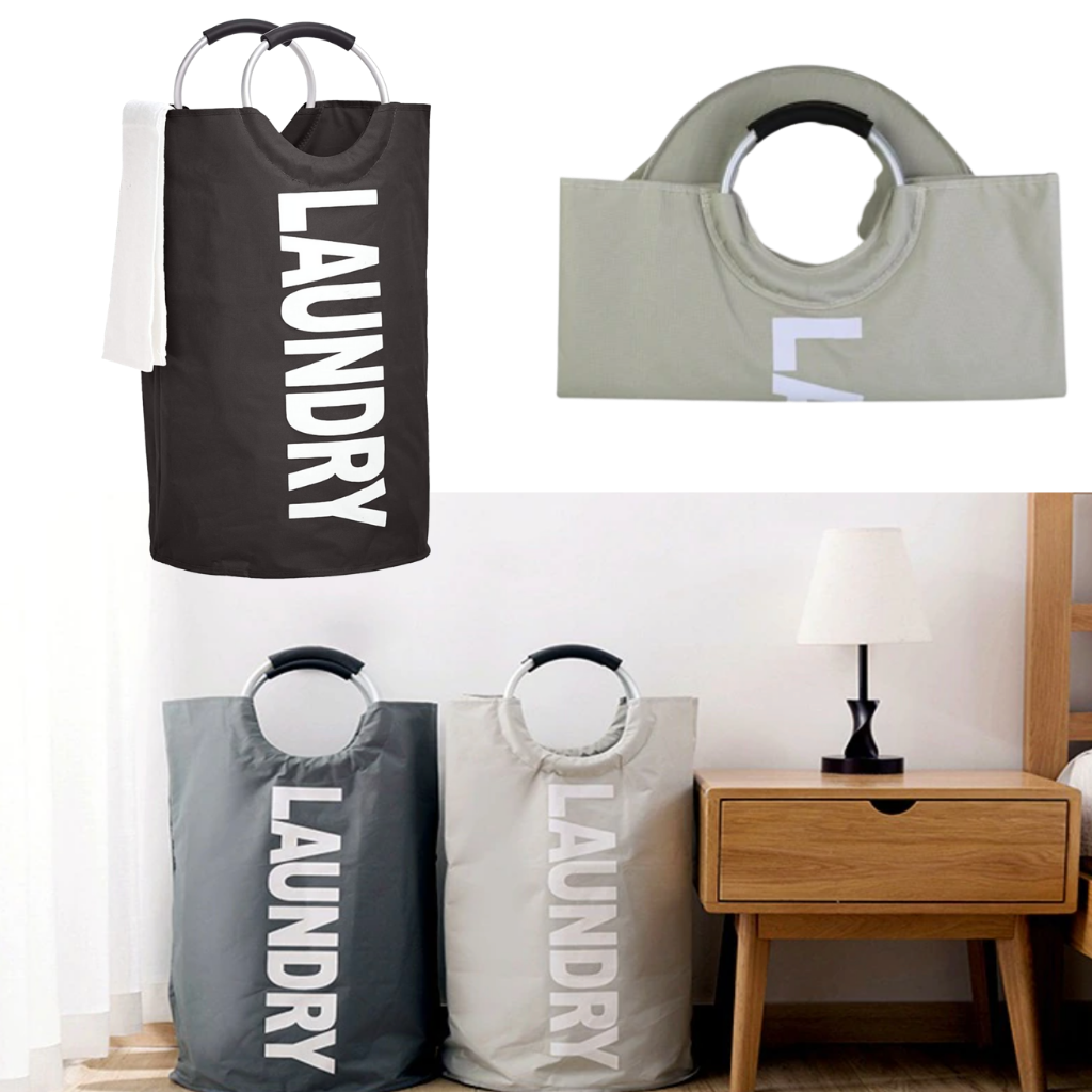 Foldable laundry basket with handles