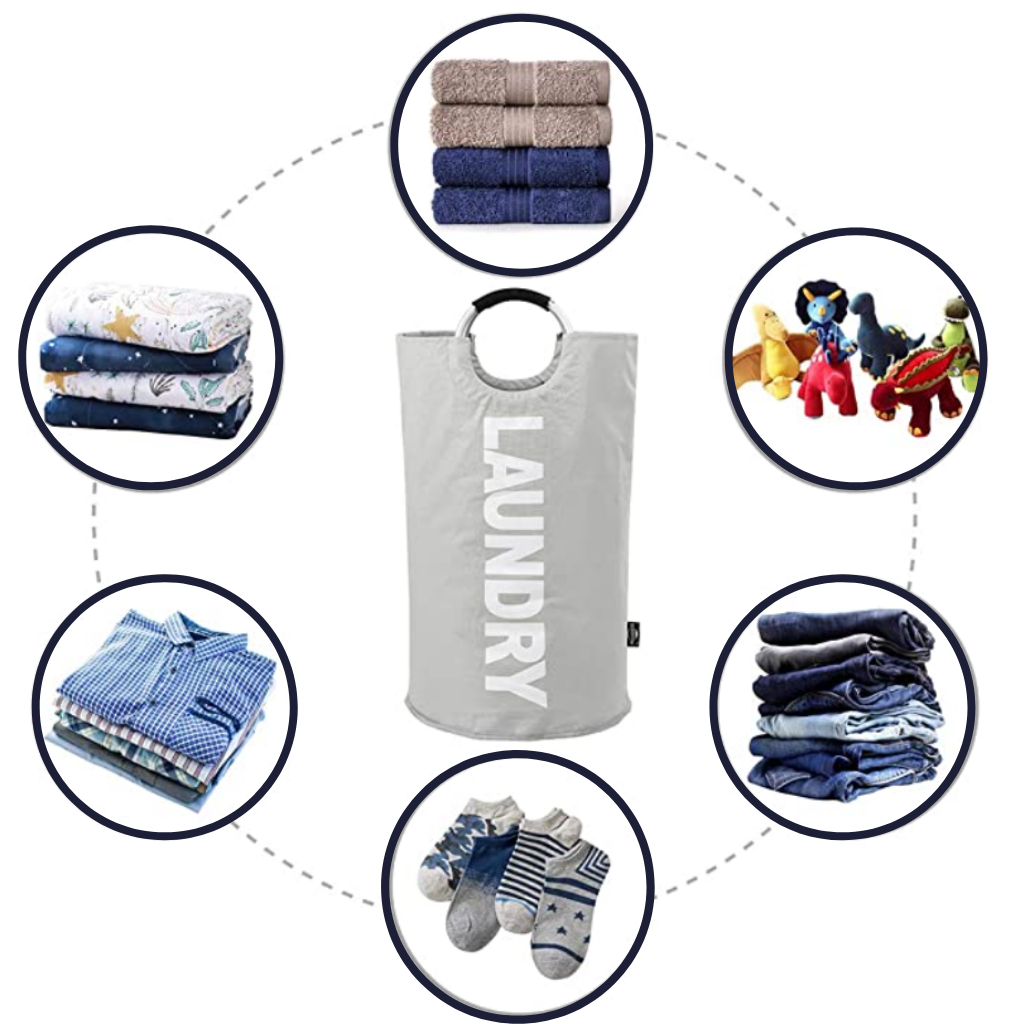 Foldable laundry basket with handles