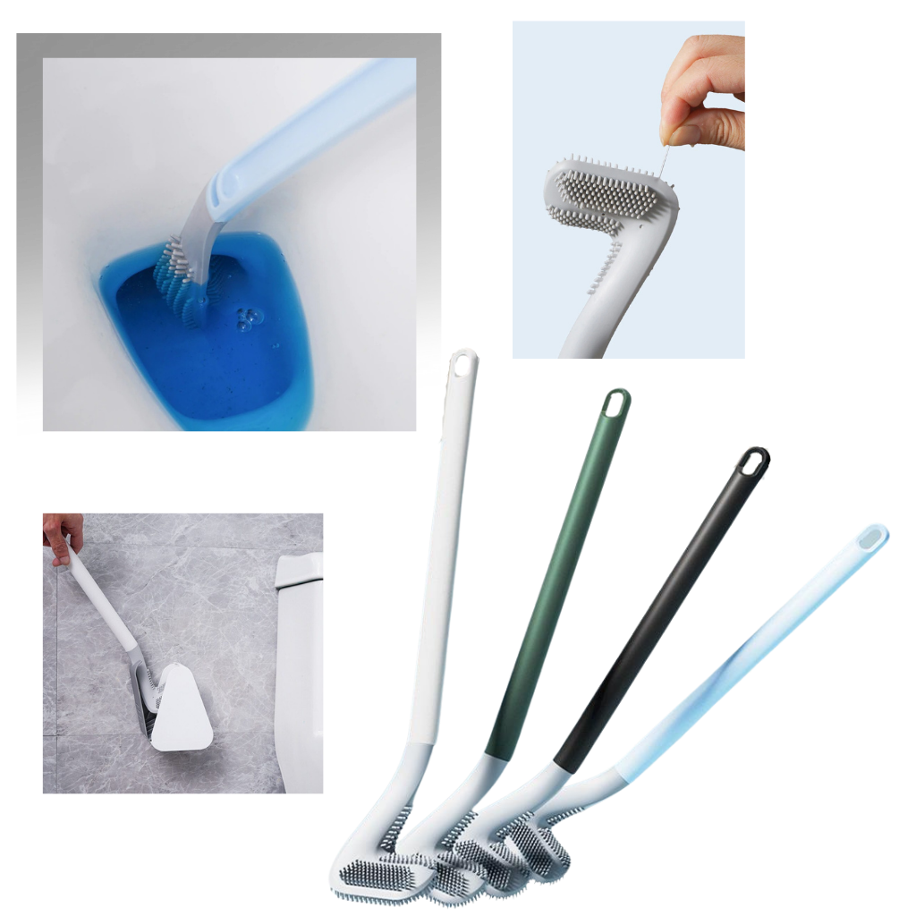 Brosse de toilette à manche long avec base murale
