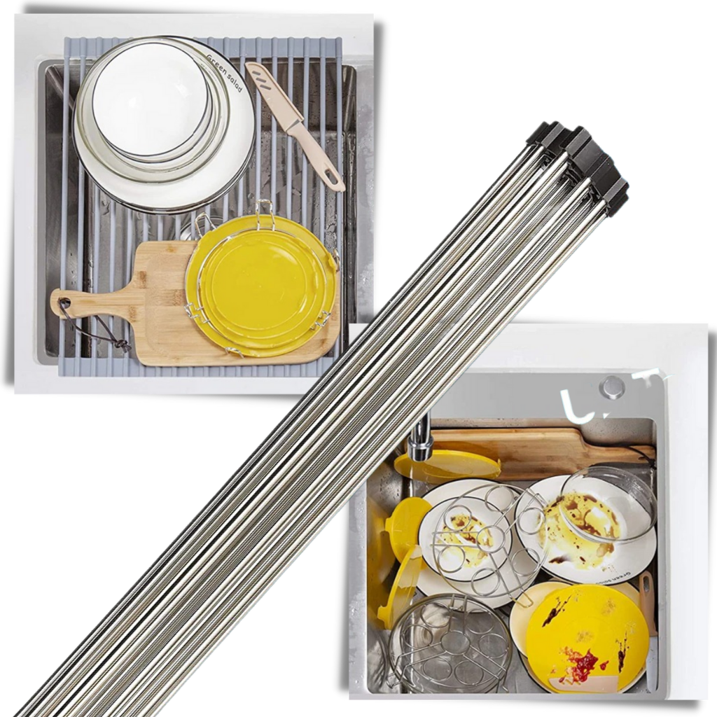 Egouttoir enroulable en acier inoxydable pour la vaisselle et les aliments - Ozerty