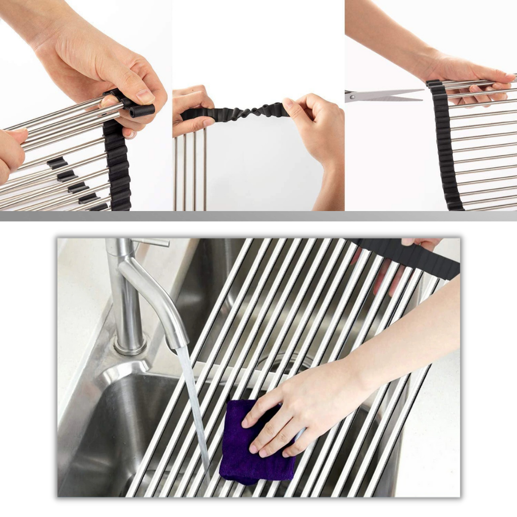 Egouttoir enroulable en acier inoxydable pour la vaisselle et les aliments - Ozerty