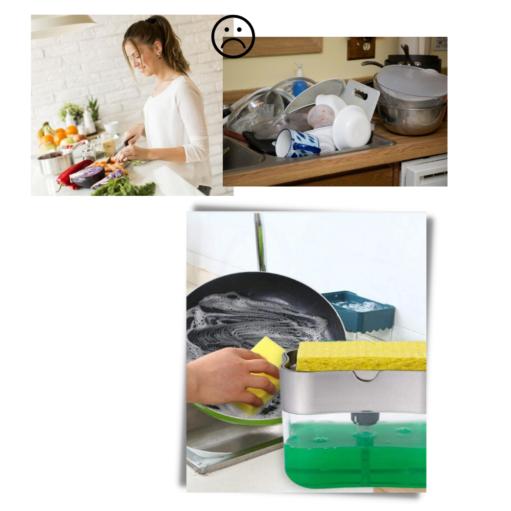 Distributeur de détergent de cuisine avec porte-éponge - Ozerty