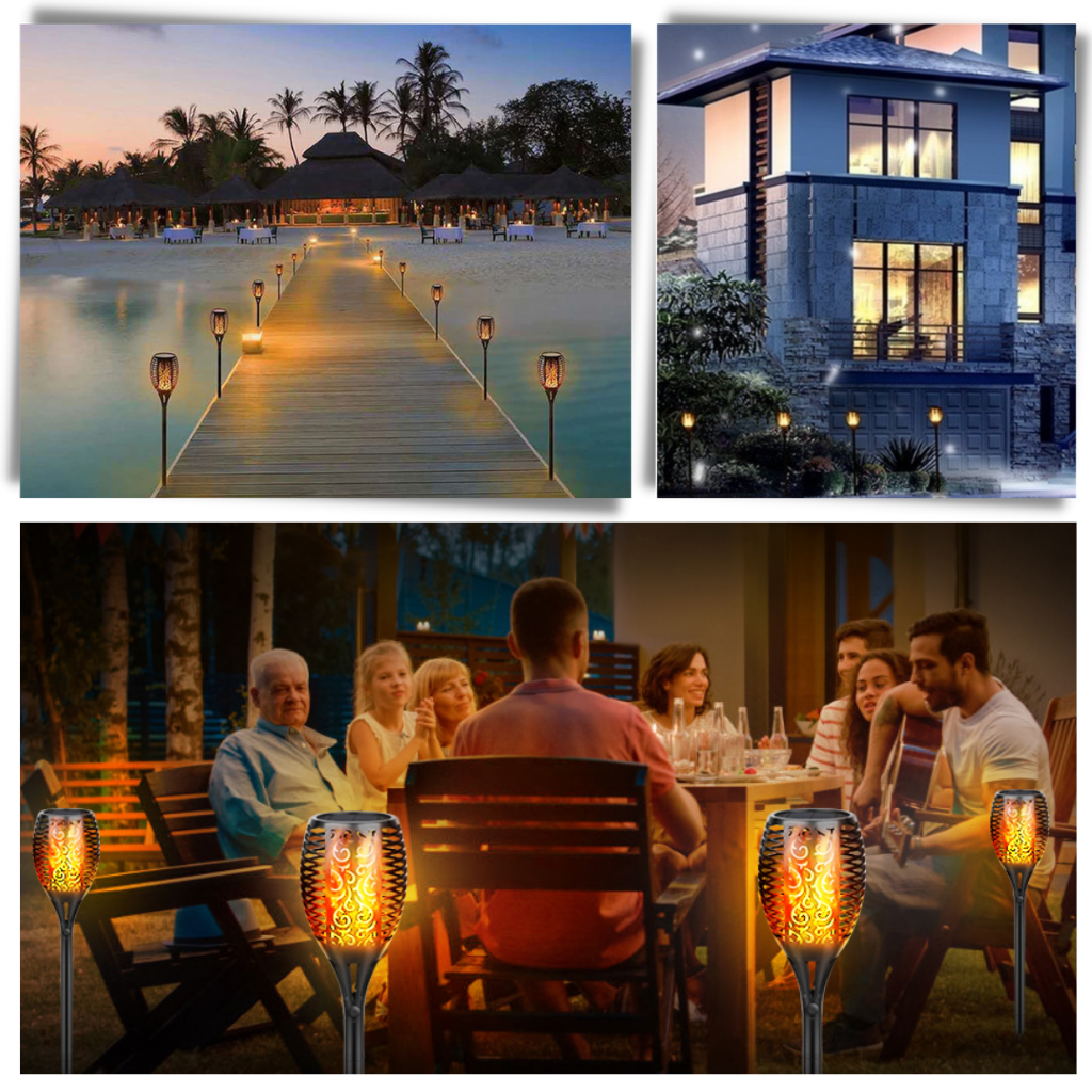 Lampe torche solaire à LED avec flamme - Ozerty