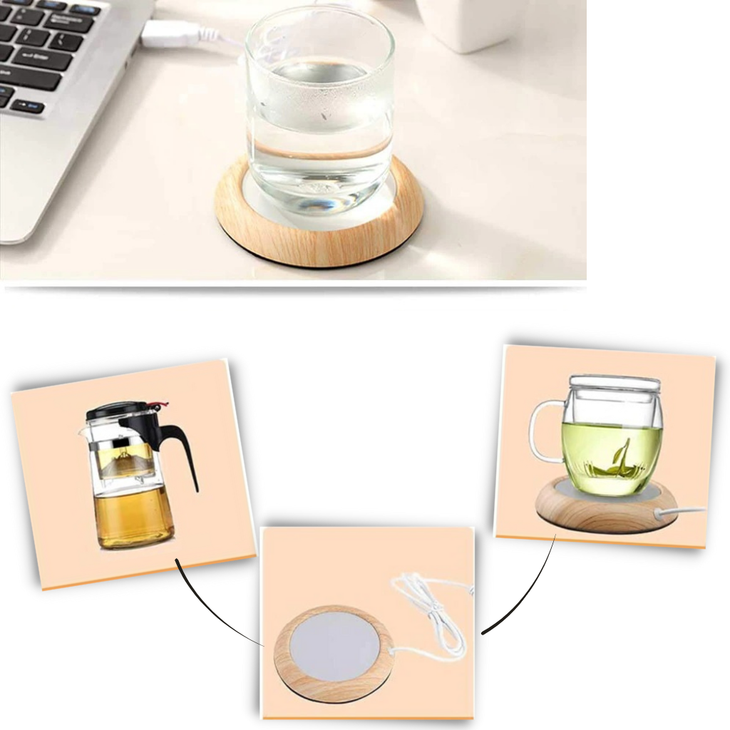 Chauffe-tasse USB électrique en bois - Ozerty