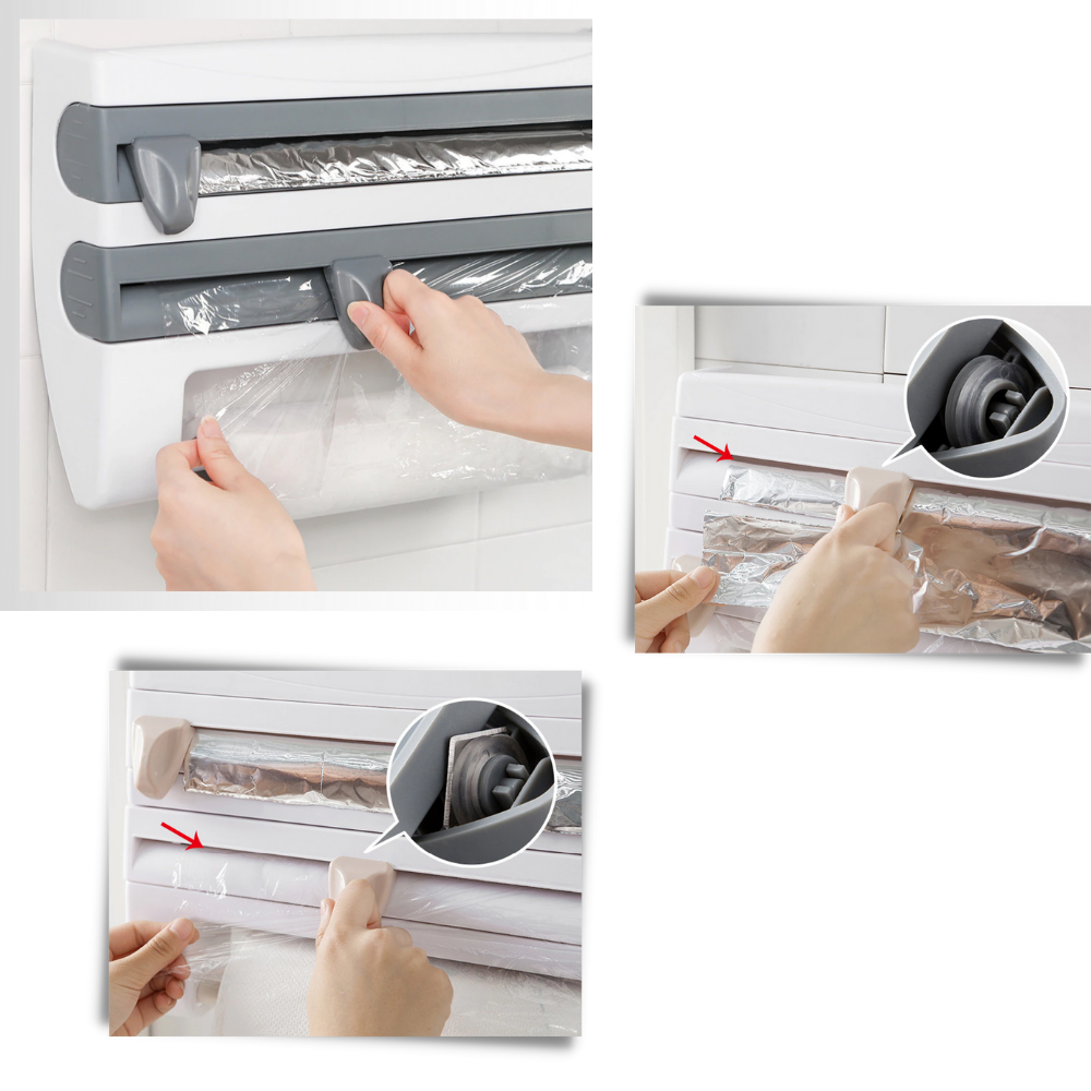 Support de rangement mural 4-en-1 pour film étirable et papier essuie-tout - Ozerty