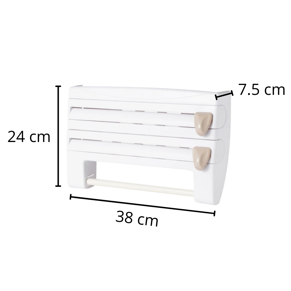 Support de rangement mural 4-en-1 pour film étirable et papier essuie-tout - Ozerty