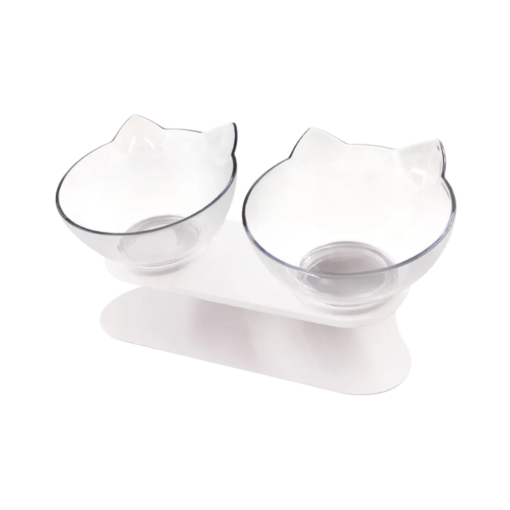 Bol confort surélevé pour chats -Transparent/Double - Ozerty