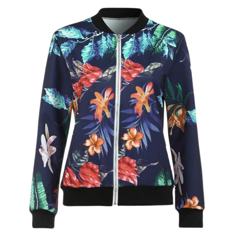 Blouson bomber à fleurs à manches longues -Bleu/SBleu/MBleu/LBleu/XLBleu/XXLBleu/3XLBleu/4XLBleu/5XL - Ozerty