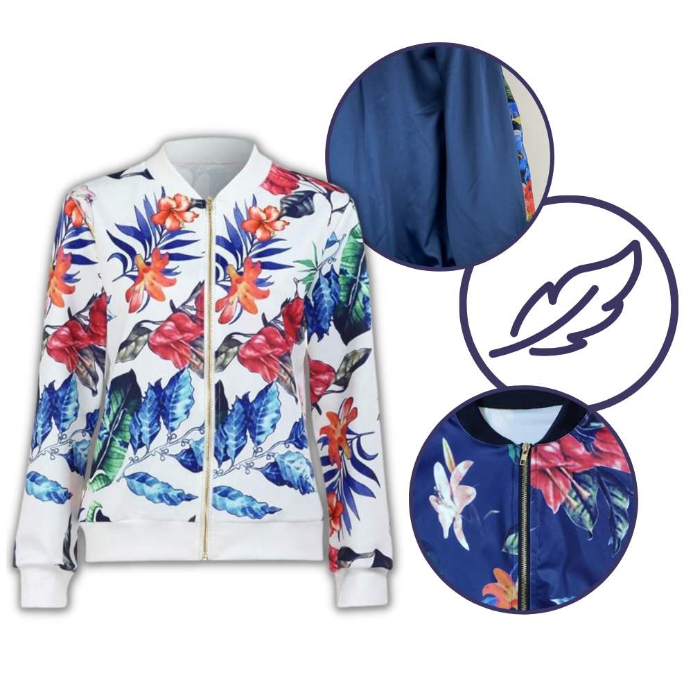 Blouson bomber à fleurs à manches longues - Ozerty