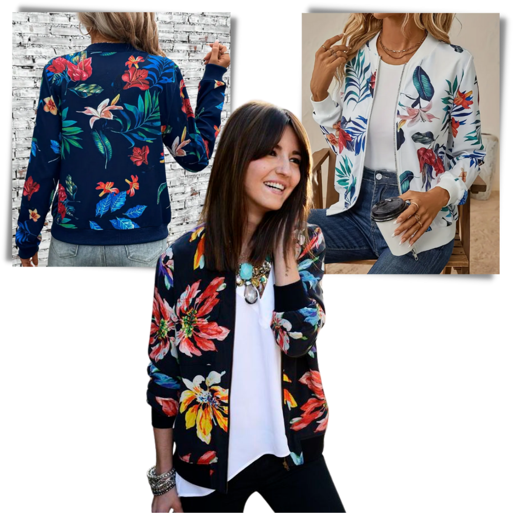 Blouson bomber à fleurs à manches longues - Ozerty