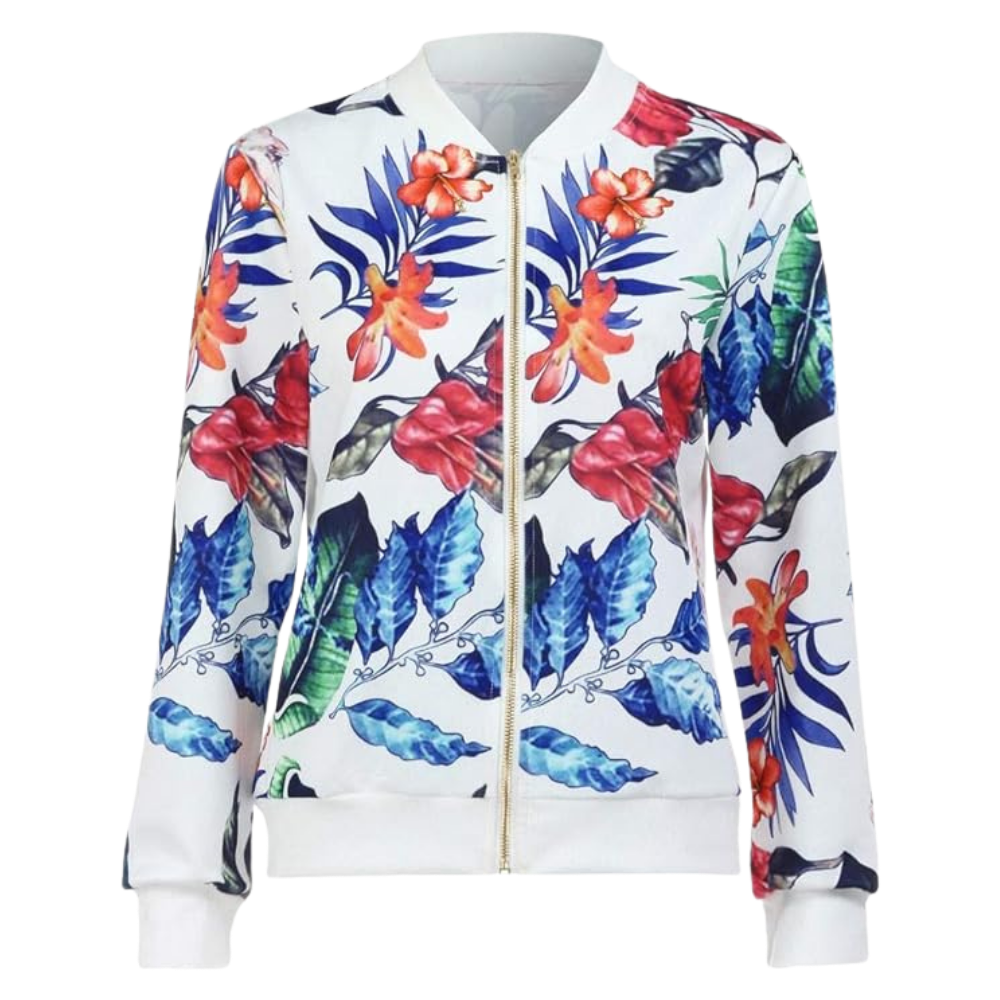 Blouson bomber à fleurs à manches longues -Blanc/SBlanc/MBlanc/LBlanc/XLBlanc/XXLBlanc/3XLBlanc/4XLBlanc/5XL - Ozerty