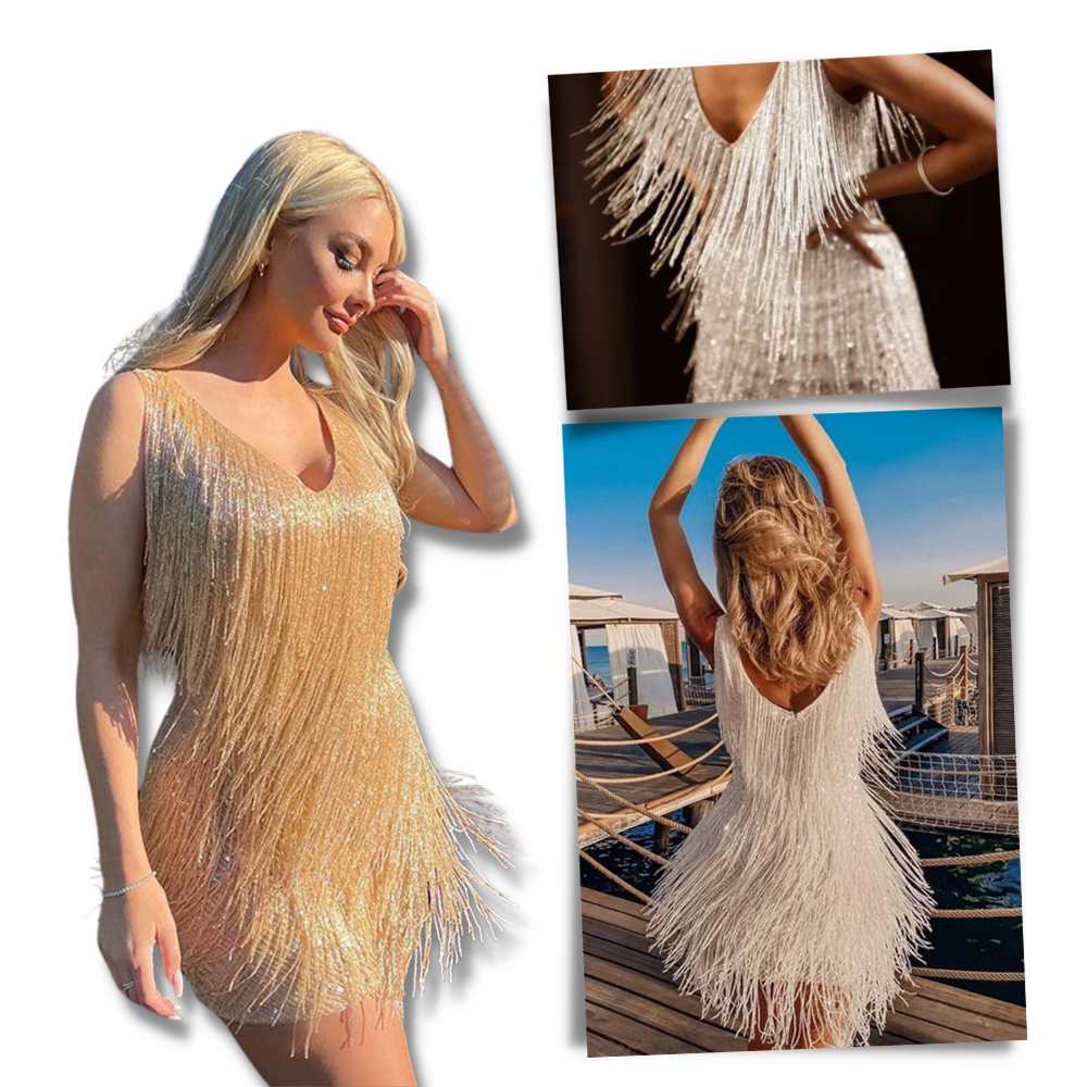 Robe à col V à paillettes
 - Ozerty