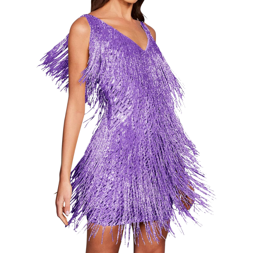 Robe à col V à paillettes
 -Violet/SViolet/MViolet/LViolet/XLViolet/XXLViolet/3XLViolet/4XLViolet/5XL - Ozerty