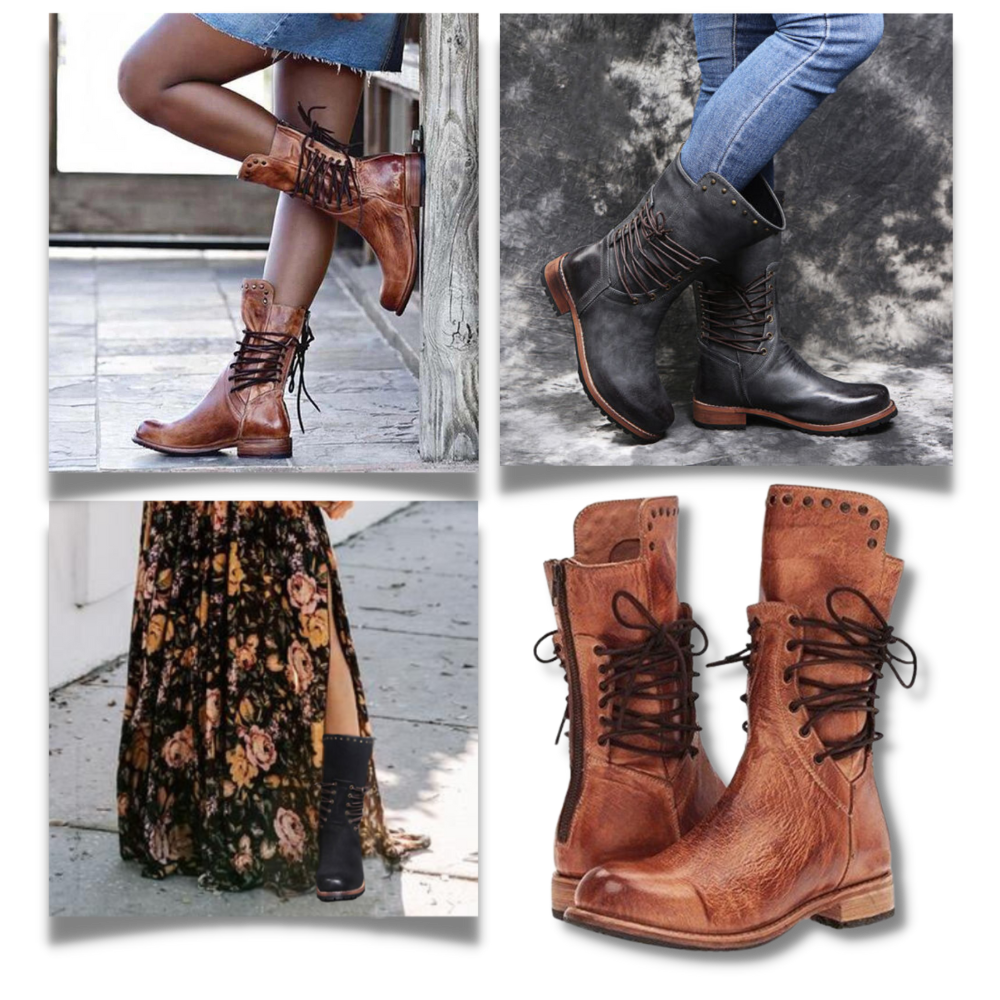 Bottines vintage en cuir PU - Ozerty