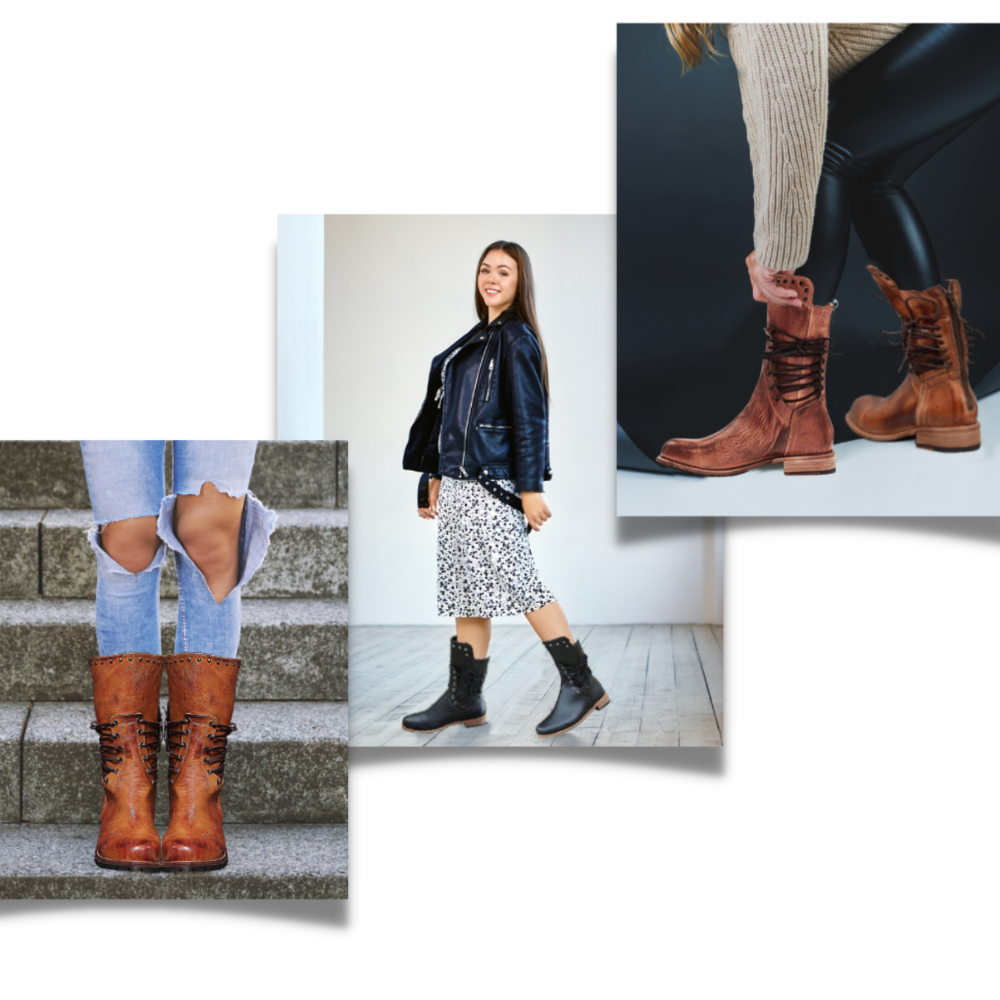 Bottines vintage en cuir PU - Ozerty