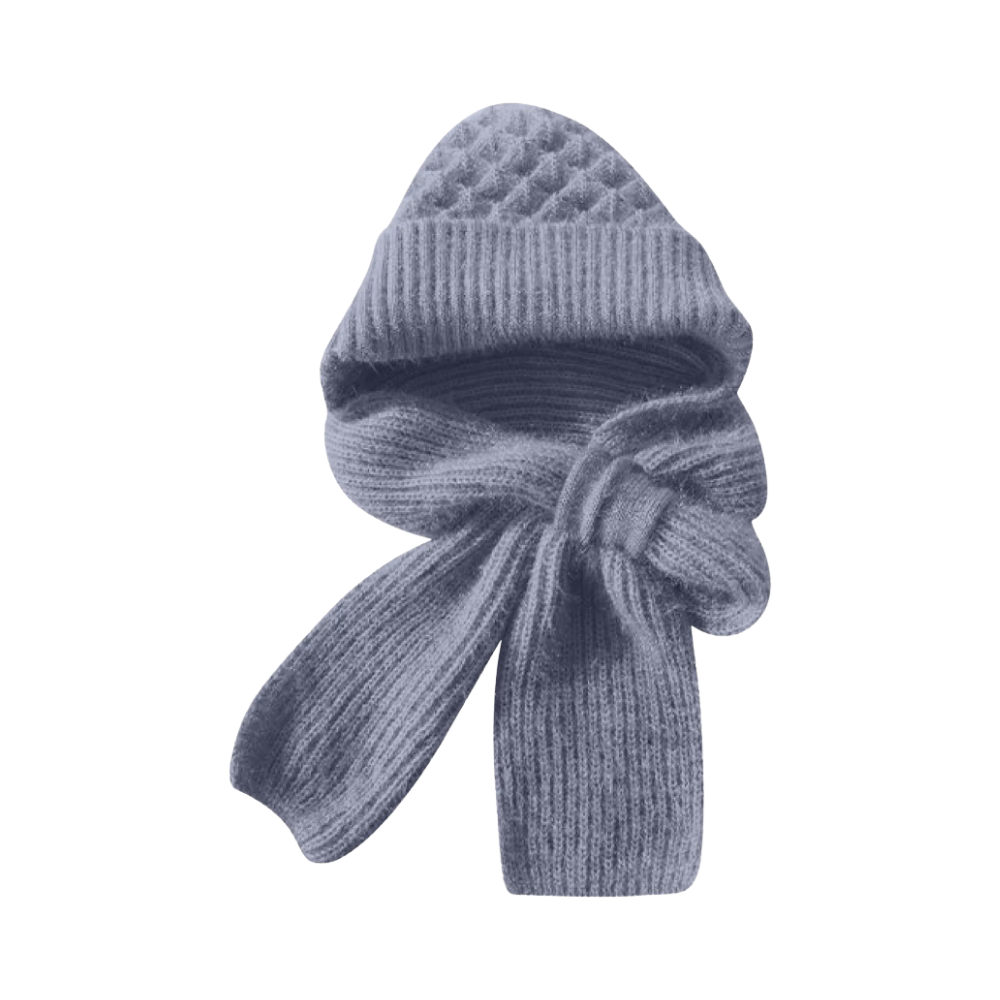 Bonnet à capuche en tricot coupe-vent avec écharpe et protège-oreilles -Bleu - Ozerty