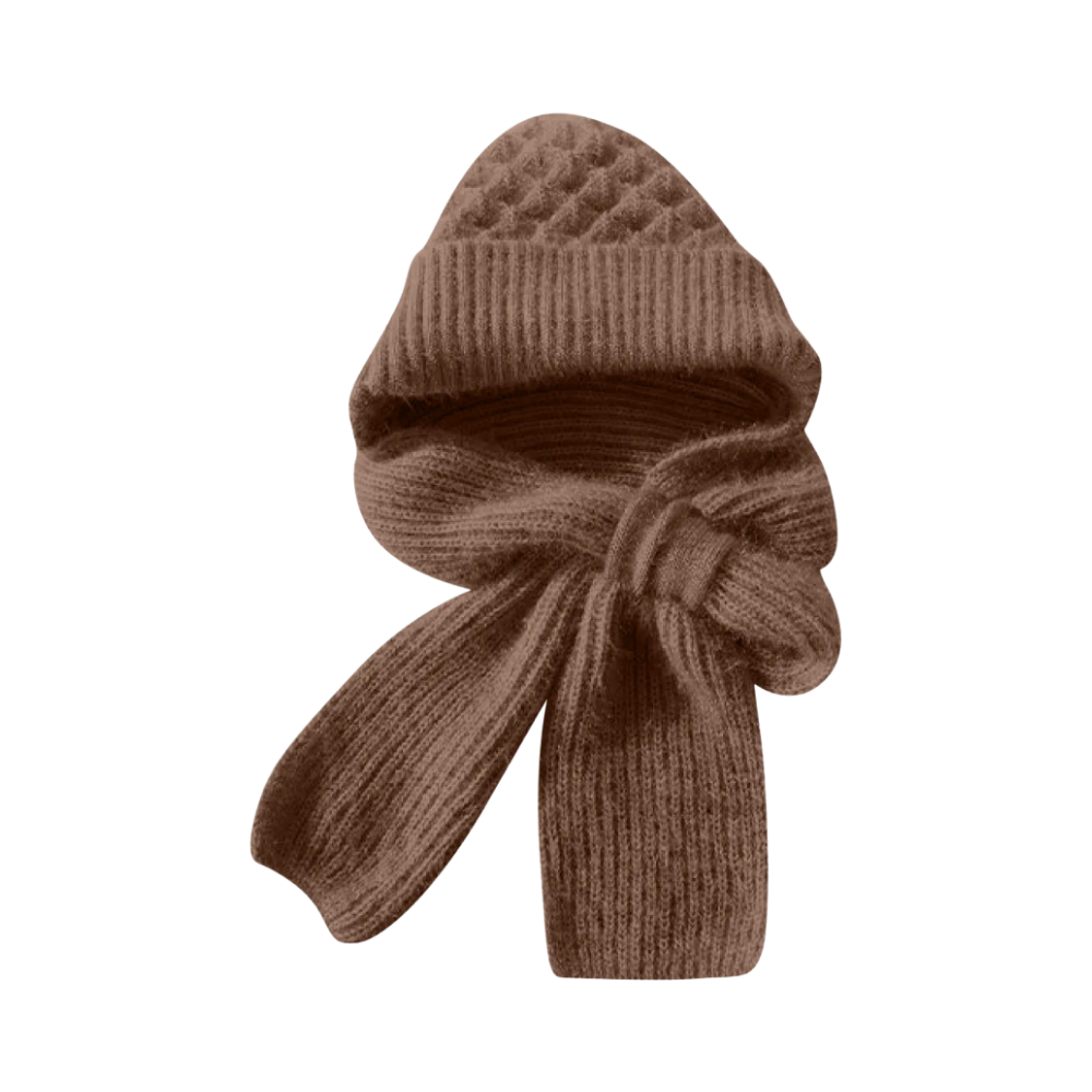 Bonnet à capuche en tricot coupe-vent avec écharpe et protège-oreilles  -Marron - Ozerty