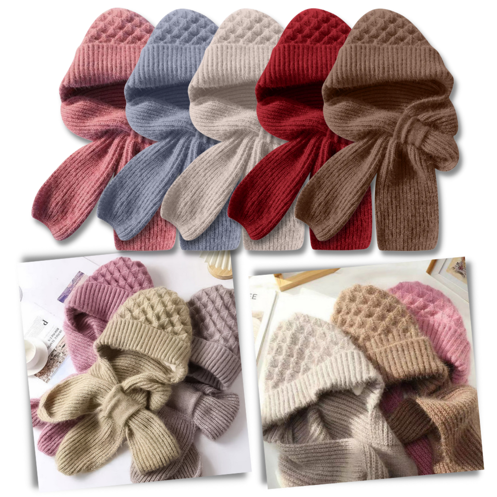 Bonnet à capuche en tricot coupe-vent avec écharpe et protège-oreilles - Ozerty