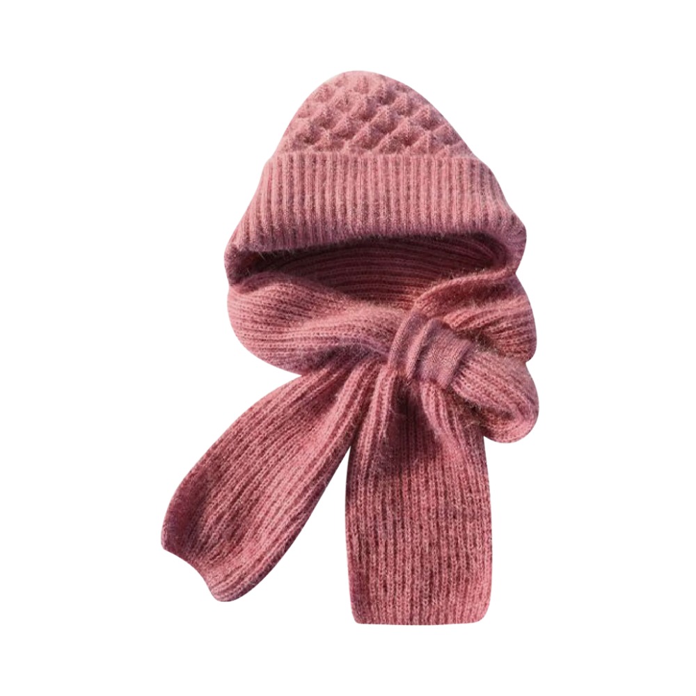 Bonnet à capuche en tricot coupe-vent avec écharpe et protège-oreilles -Rose - Ozerty