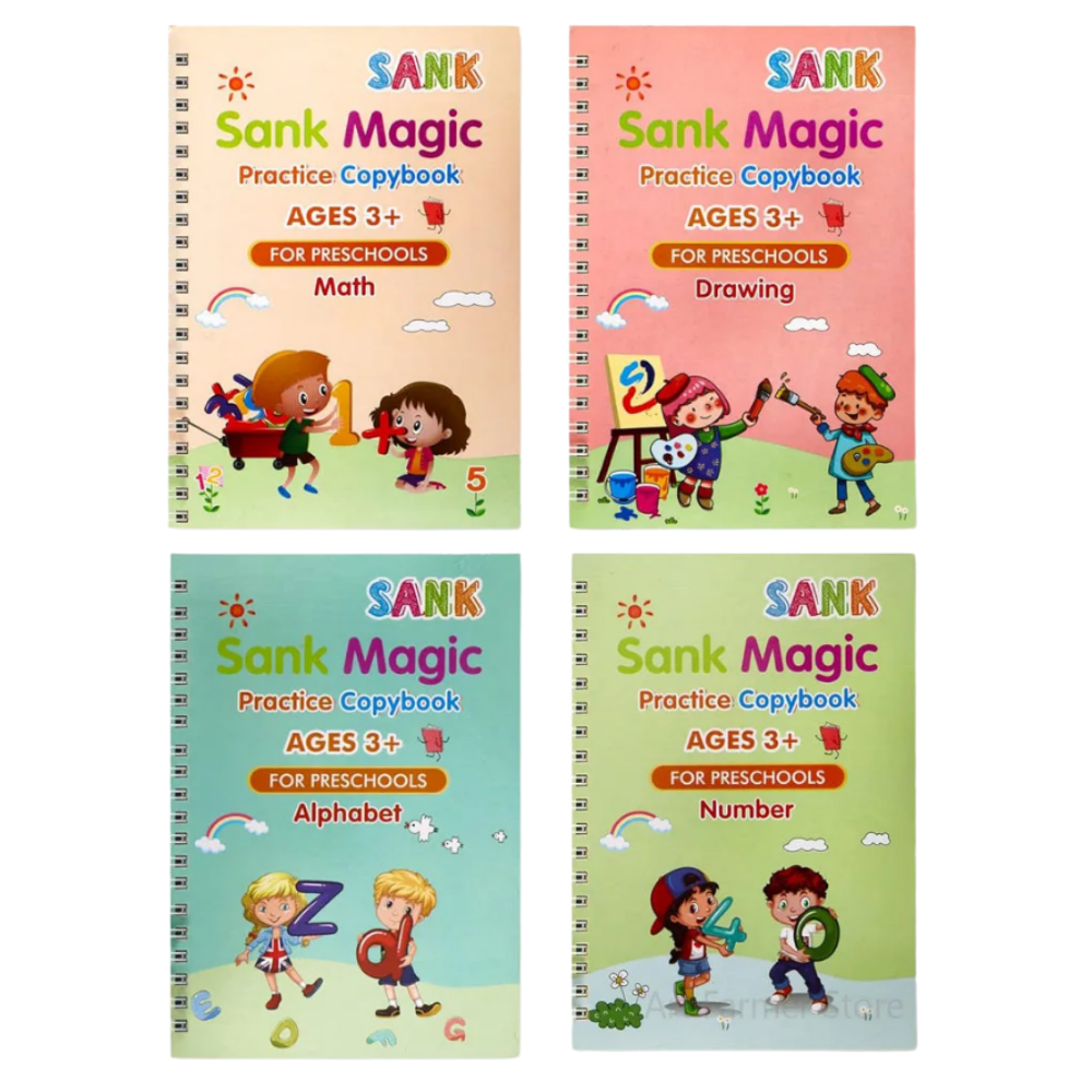 Cahier d'écriture effaçable à rainures  -Anglais 4 Livres - Ozerty