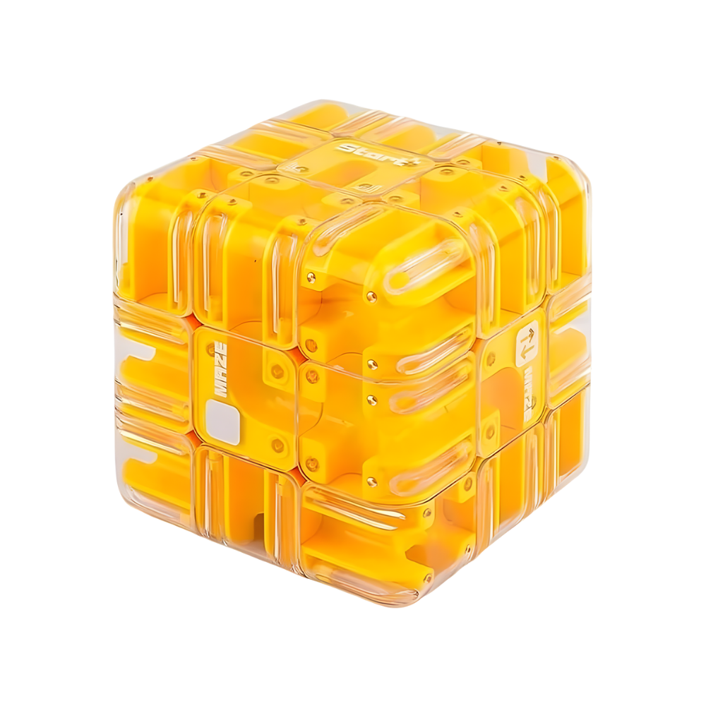 Cube labyrinthe Brain Builder puzzle 3D à bille -Jaune - Ozerty