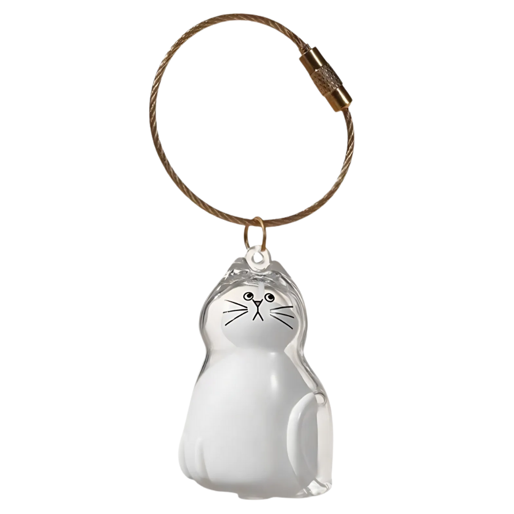 Porte-clés capsule poils de chat -Blanc Givré - Ozerty