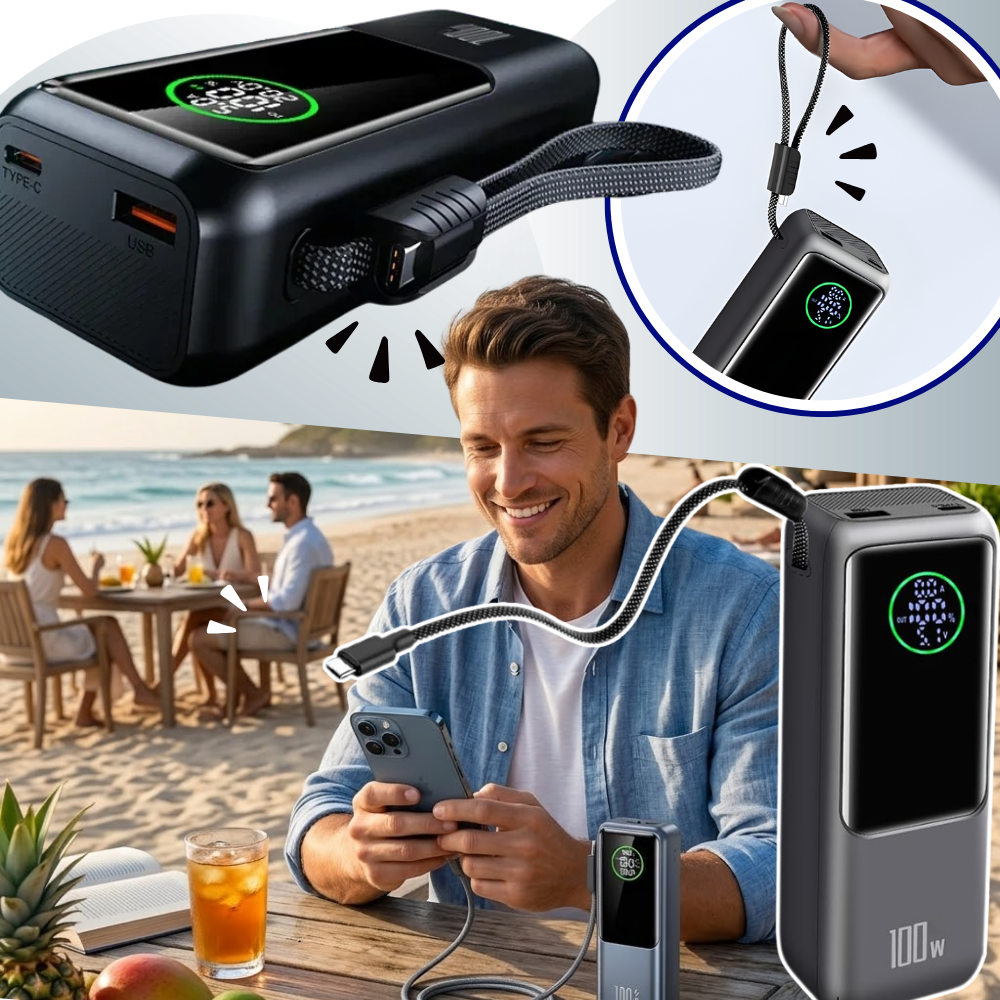 Batterie externe à recharge rapide avec câble intégré - Ozerty