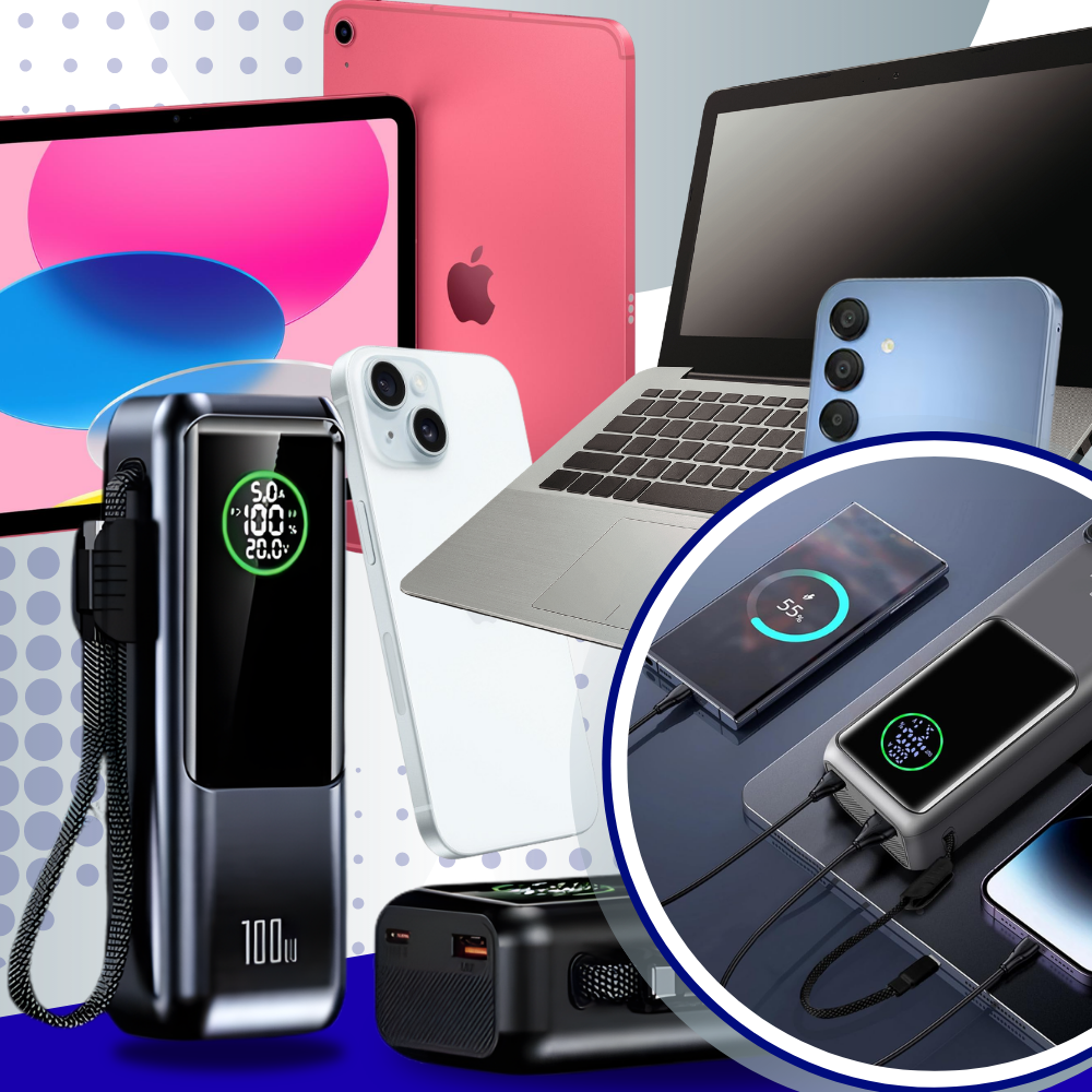 Batterie externe à recharge rapide avec câble intégré - Ozerty