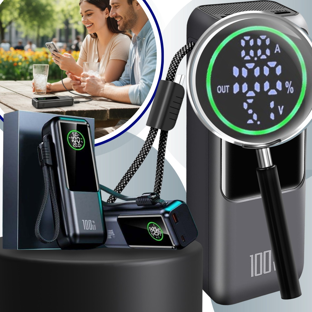 Batterie externe à recharge rapide avec câble intégré - Ozerty