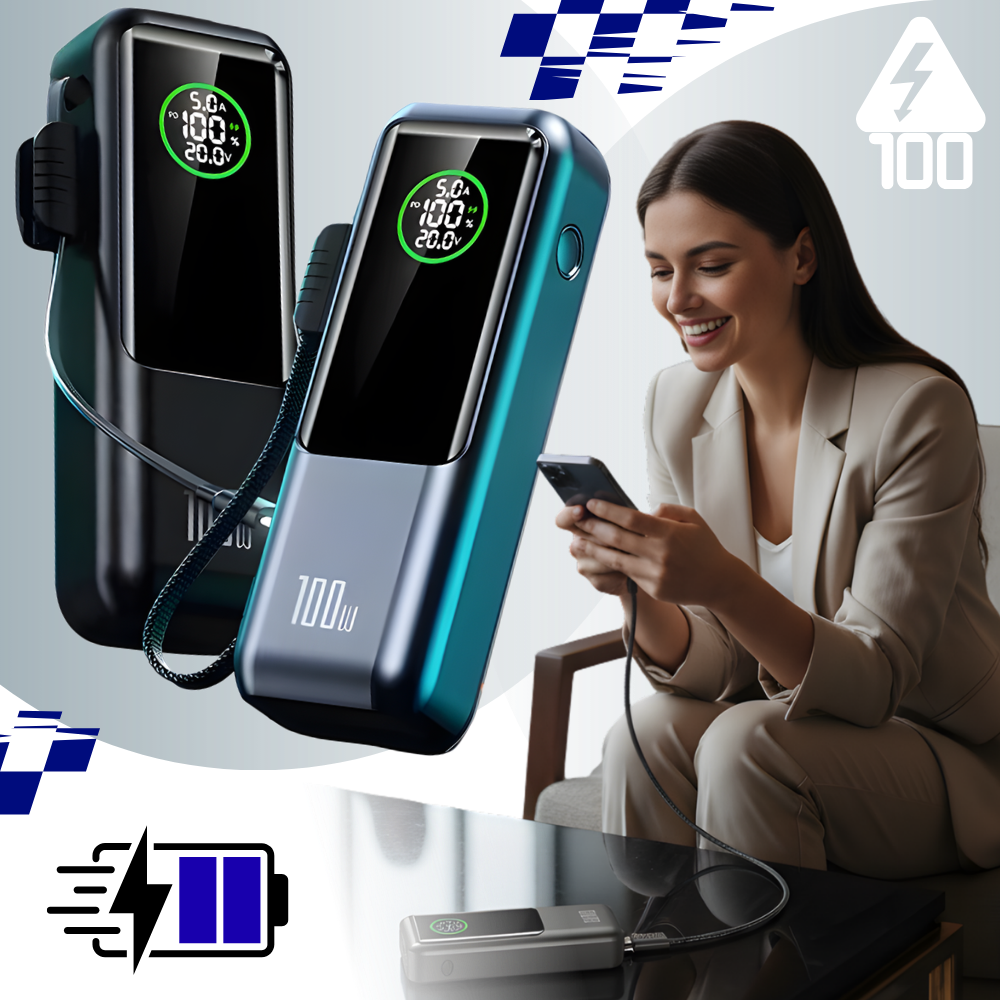 Batterie externe à recharge rapide avec câble intégré - Ozerty