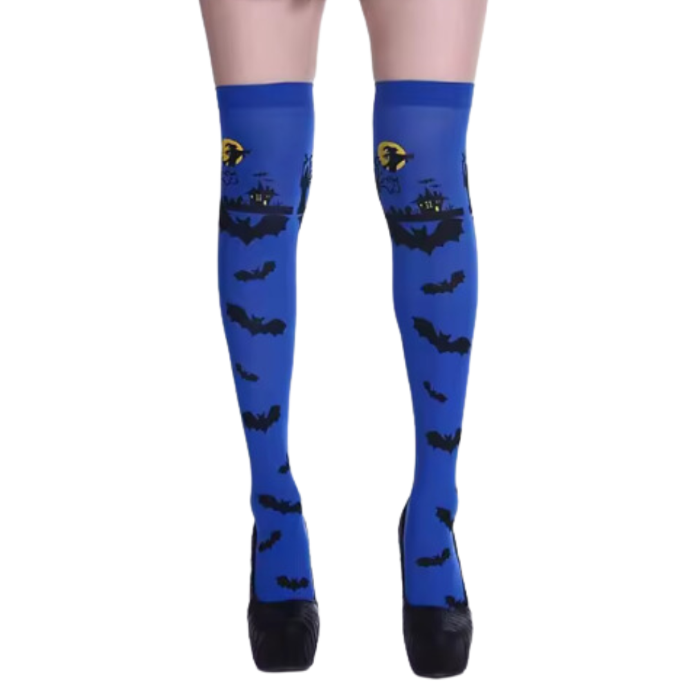 Chaussettes de compression aux motifs festifs d'Halloween -Chauves-souris au clair de lune - Ozerty